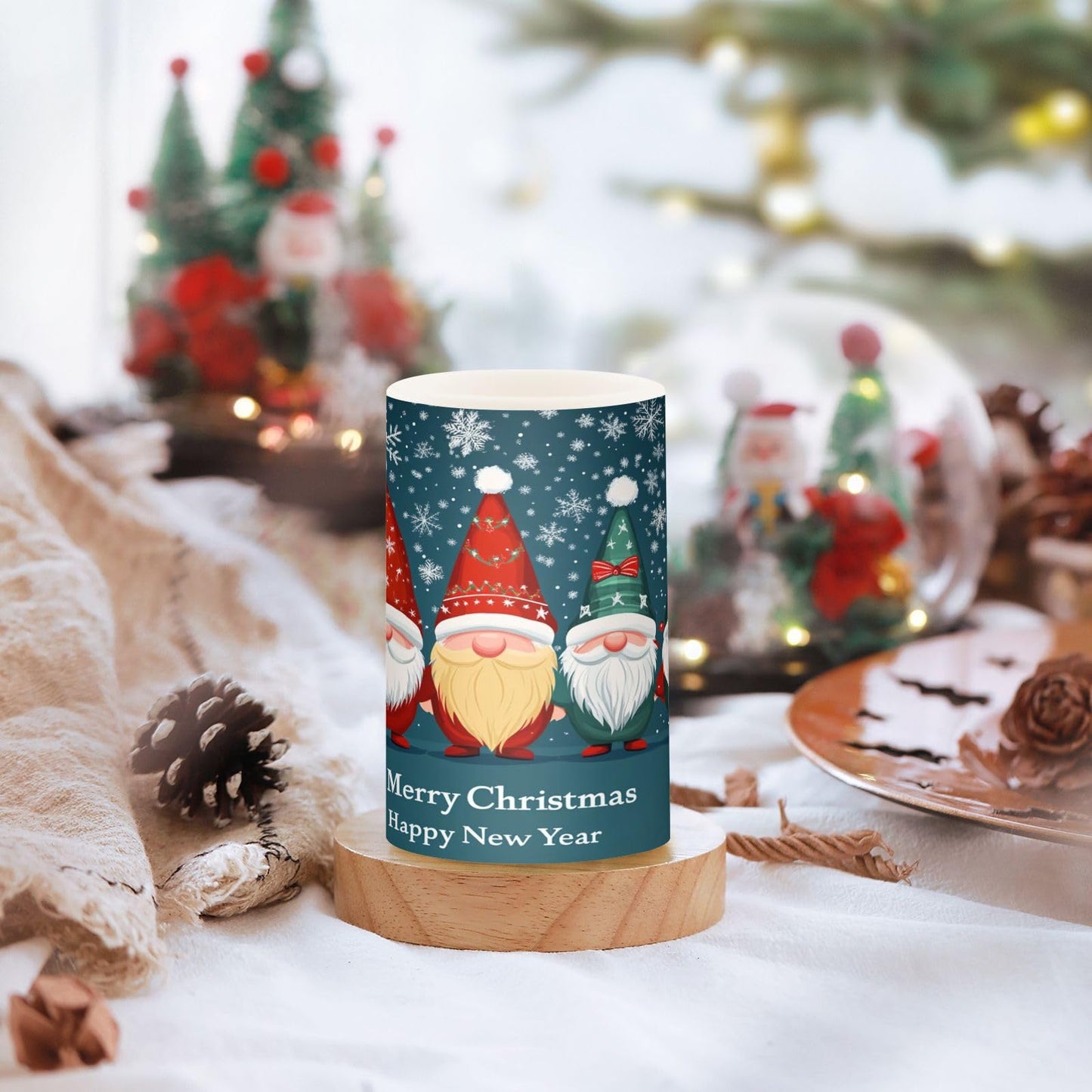 Eionryn Christmas Gnome Snowflakes Blue Flameless Candles Battery Operated LED Candles with Remote Timer Electric Candles for Home Party Decor 2pcs
