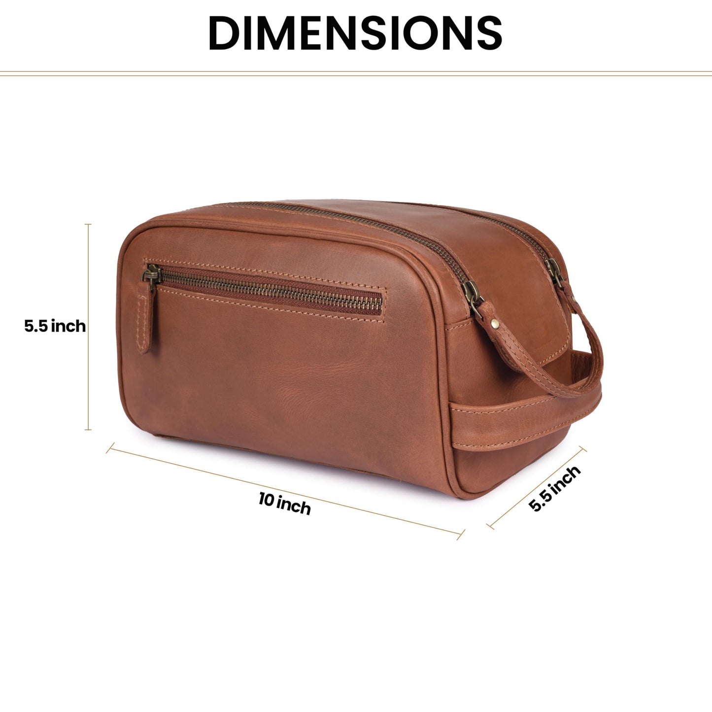 Leather Toiletry Travel Bag with Waterproof Lining, Large Capacity Vintage Dopp Kit, Shaving & Cosmetic Organizer for Men & Women - Tan
