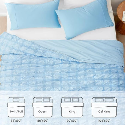 Cozy Bliss Cooling Comforter King Size Seersucker Plaid, Q-Max 0.4 Reversible Lightweight Cooling Blanket, Breathable Silk Smooth Summer Bedding Quilt for Hot Sleepers Night Sweats Blue