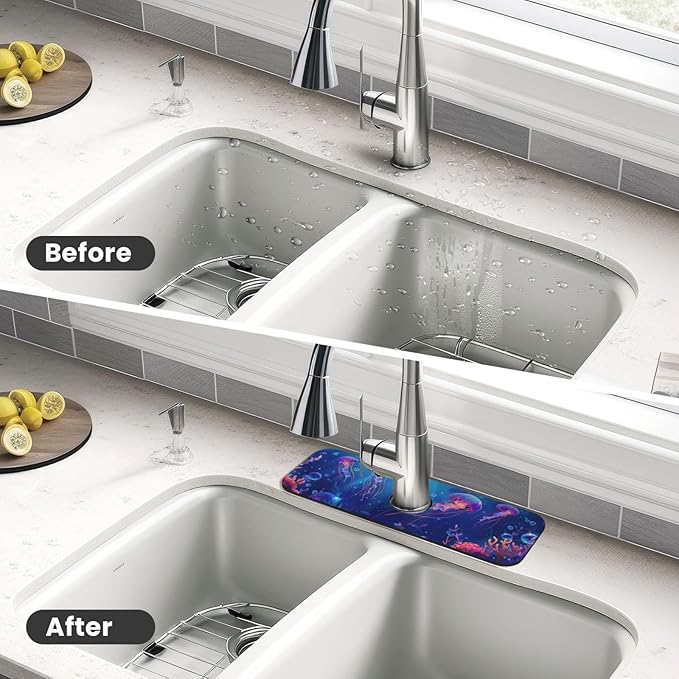Faucet Draining Mat For Kitchen Sink, Ocean Jellyfish Corals Diatom Mud
