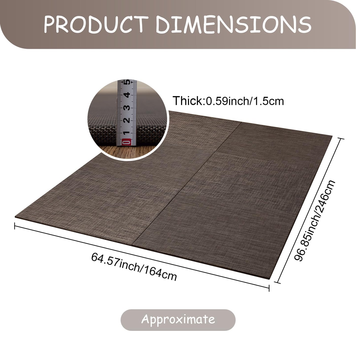 HAGiHARA Japanese Tatami Mat, PVC Patchwork Tatami Floor Mats, 96" x 64" Foldable Square with Non-Slip Design for Bedroom, Sleeping, Crawling and Yoga(Dark Gray/6 Picecs)