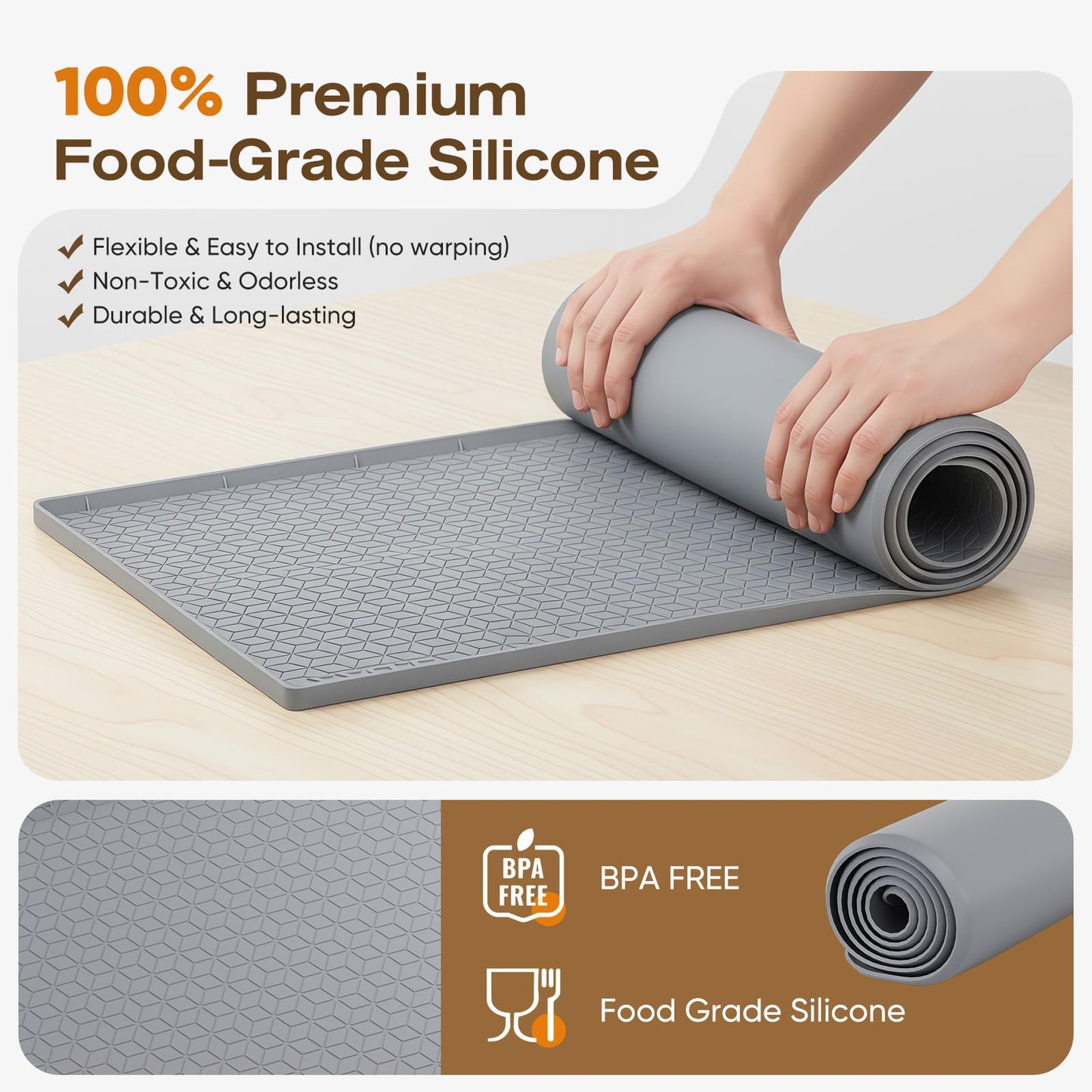 TRZZ Silicone Waterproof Under Sink Mat 34" x 22", Drip Tray and Cabinet Liner for Kitchen and Bathroom, Prevents Water Damage and Organizes Cabinets (Grey)