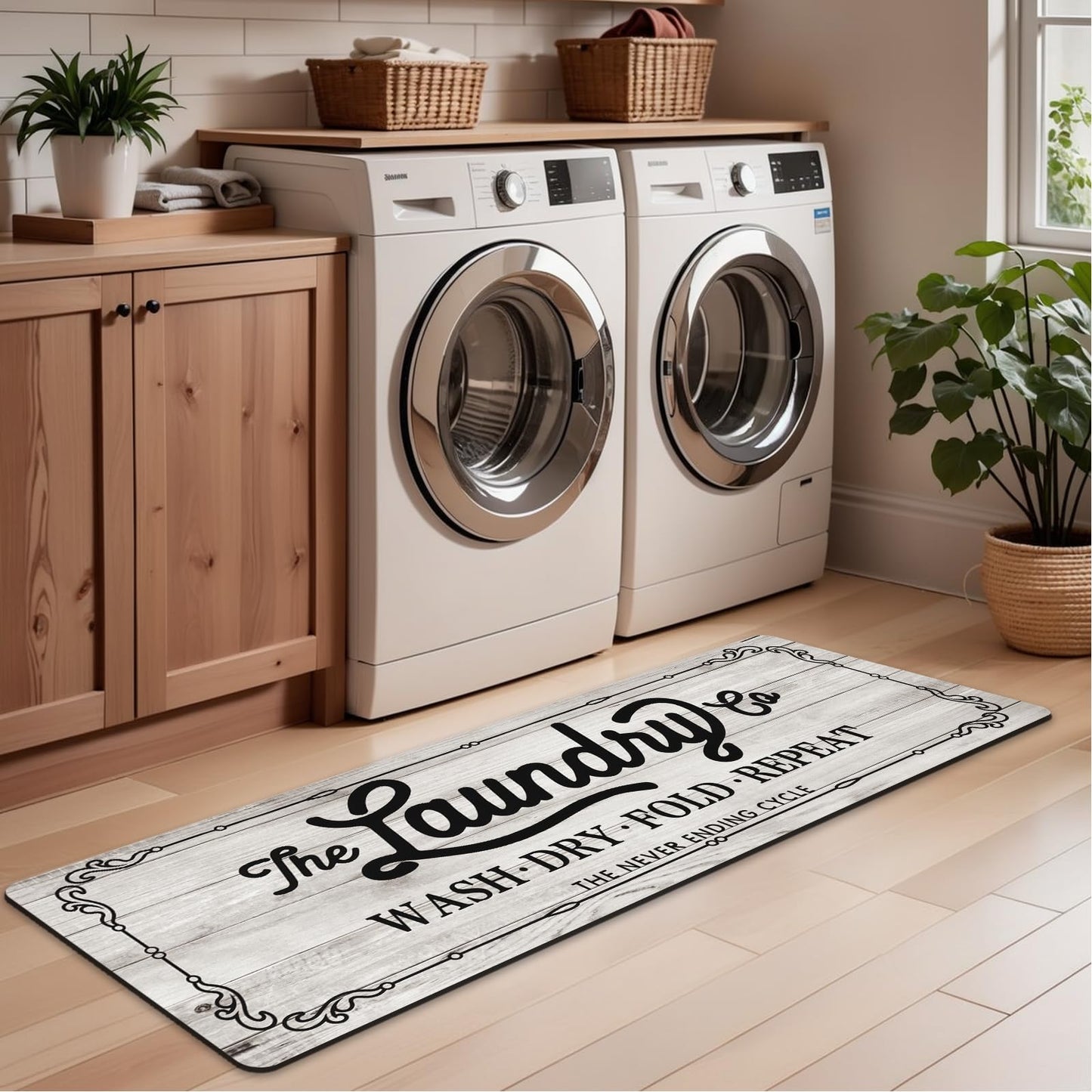 Pauwer Laundry Room Rug Runner 20"x60" Waterproof Rubber Laundry Mat Non Slip Kitchen Mats for Floor Washable Floor Mat Runner Rug for Farmhouse Mudroom Washroom Bathroom Decor