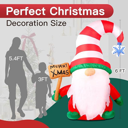 6 FT Christmas Inflatables Decorations Outdoor，Blow Up Gnome Tumbler with Built-in LED Lights for Indoor Holiday Party Yard Garden Lawn Décor