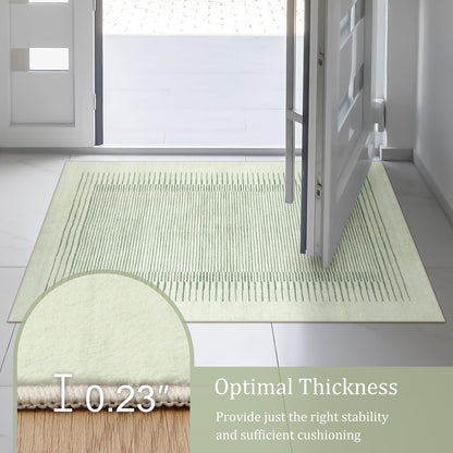 Morebes Sage Green Rug for Living Room, 5x7 Washable Area Rug for Bedroom Non Slip Modern Striped Boy Room Rug, Stain-Resistant Geometric Low Pile Soft Carpet for Nursery Dining Room