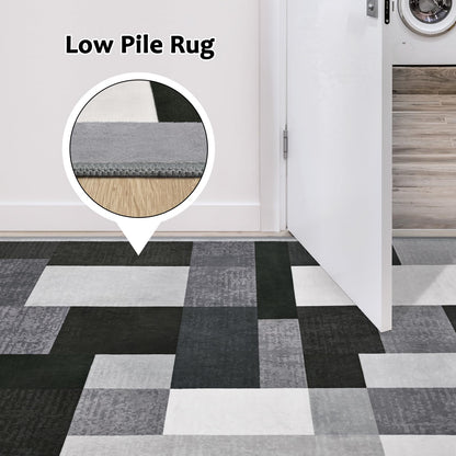 TWINNIS Indoor Modern Area Rug, 5x8 Geometric Patchwork Style Washable Large Rugs for Living Room Bedroom Hardwood Floors, Non Shedding Non Anti Backing Soft Carpet Home Floor Decor, Black