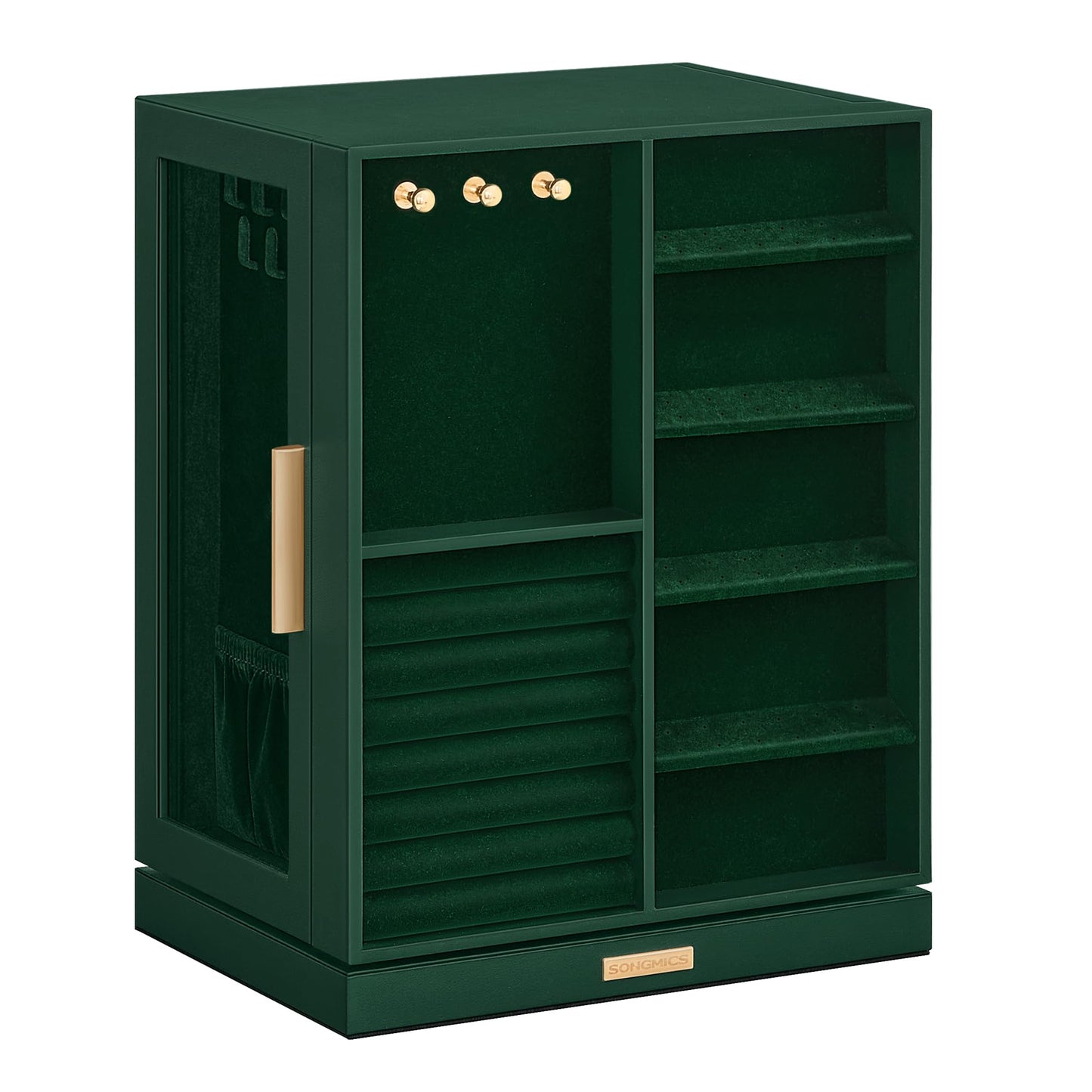 SONGMICS Jewelry Box 360° Rotating, Jewelry Storage Case with 5 Drawers, Jewelry Organizer, Glass Window, Spacious, Vertical Jewelry Storage, Open Design, Great Gift, Forest Green UJBC170C01