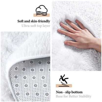 KIXINWA Round Rug for Bedroom, 5x5 Fluffy Soft Circle Area Rugs for Living Room, Washable Plush Shaggy Indoor Floor Bedside Kids Girls Nursery Room Circular Carpet, Home Decor Aesthetic, White