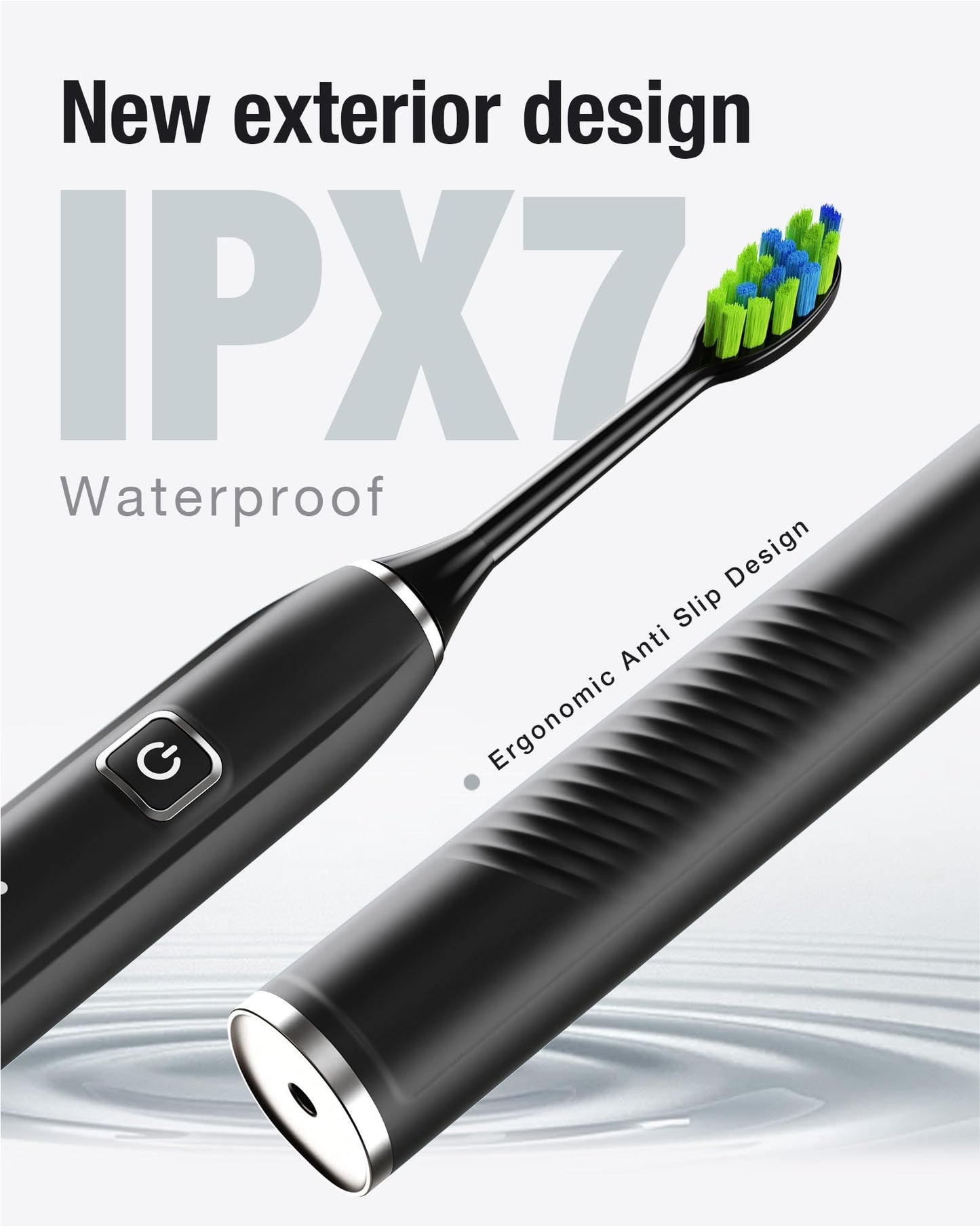 7AM2M Sonic Electric Toothbrush with 6 Brush Heads for Adults&Kids, One Charge for 120 Days, Wireless Fast Charge, 5 Modes, 40000VPM Powered Toothbrush, 2 Minutes Built in Smart Timer (Black)