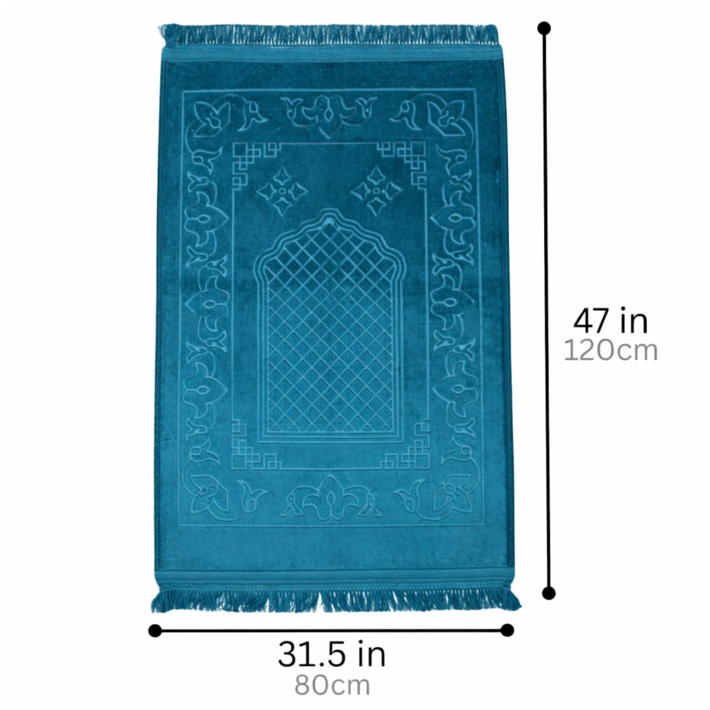 Modefa Muslim Prayer Rug Islam, Soft Plush Velvet Praying Mat Thick Sajadah with Car Hanger | Simple Pattern Solid Not Distracting | 31.5 x 47in Non-Slip Padded Prayer Mat (Mihrab Teal)