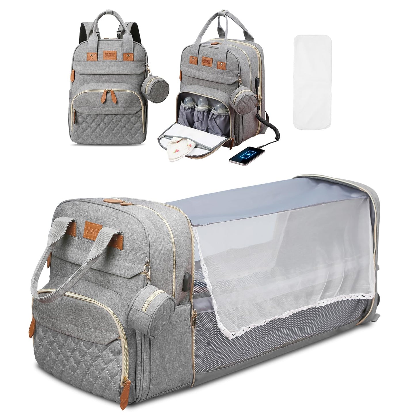 JSTPRO Diaper Bag Backpack, Large Diaper Bag with Changing Station, Baby Bag, New Mom Gifts, Lightweight Waterproof Unisex Diaper Bag with Insulated Pockets and USB Charging Port, Grey