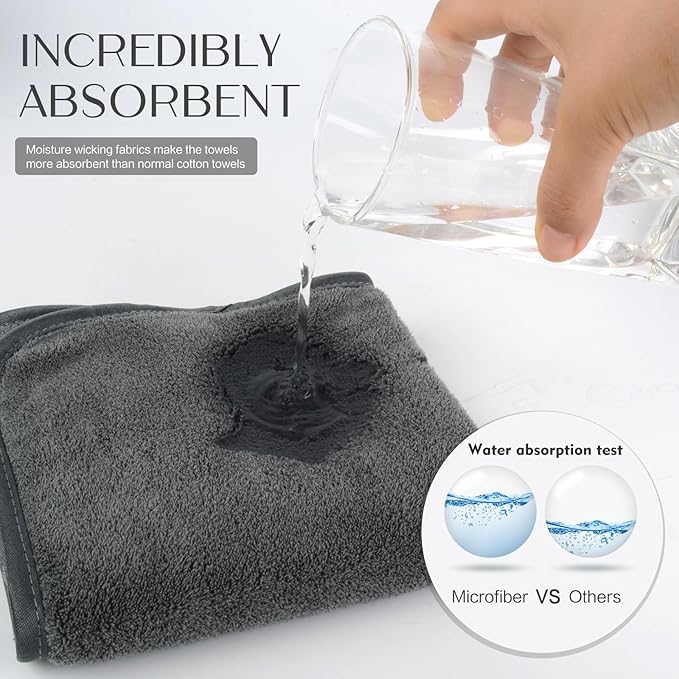 KinHwa Microfiber Hand Towels for Bathroom Soft and Absorbent Face Towels Grey