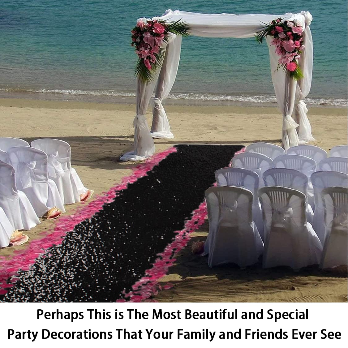 ShinyBeauty 4FT x 15FT Black Aisle Runner Tape | Shimmer Fabric Wedding Floor Runners with Glitter Carpet for Elegant Events