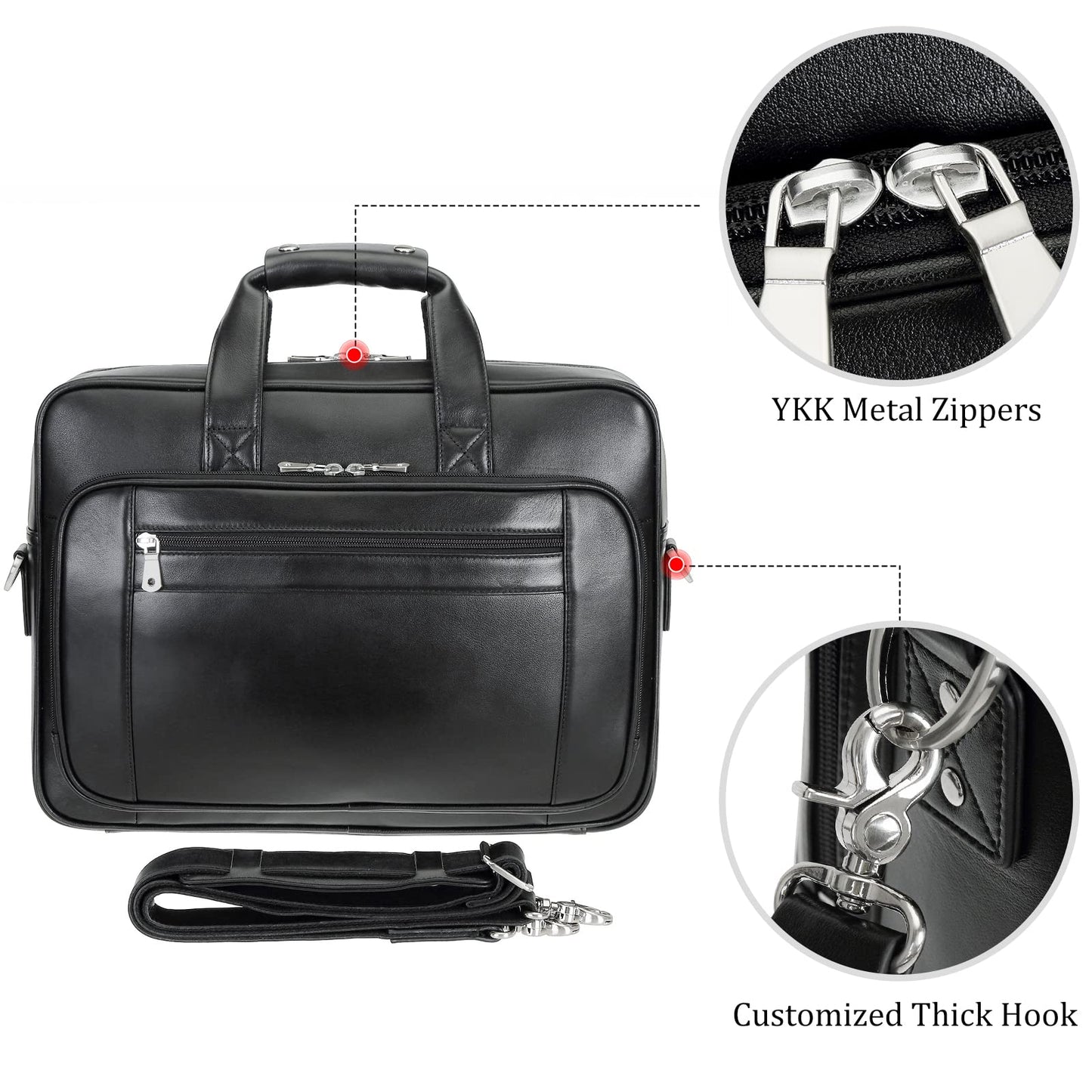 compalo Men's Solid Thick Napa Leather 17.3" Laptop Briefcase Classic Messenger Bag Fit Business Travel