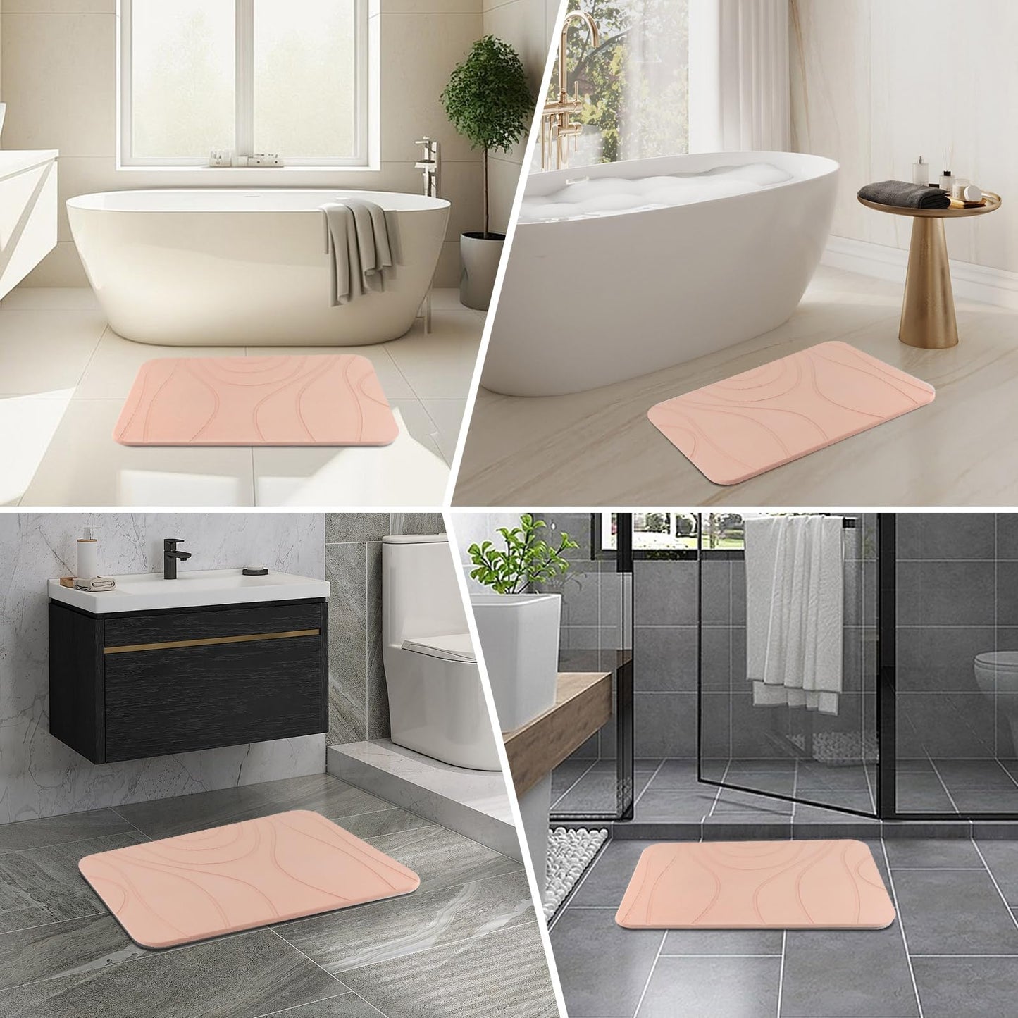 HUMIGA Stone Bath Mat, 2 Pack Diatomaceous Earth Shower Mat, Non-Slip Super Absorbent Quick Drying Bathroom Floor Mat, 24x15, Pink