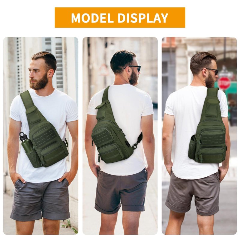 HUNTVP Tactical Sling Bag Crossbody Bag for Men Women EDC Shoulder Bags Molle Sling Backpack Chest Pack for Hiking Hunting Travelling Camping (Type3-Army Green)