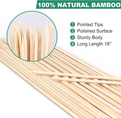 100 Pack 18'' Natural Bamboo Plant Stakes, Wood Plant Supports, Wood Garden Sticks for Plants Tomato Floral Potted, Wooden Sign Posting Garden Sticks