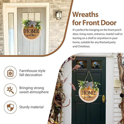 HOMCDALY Welcome Sign for Front Door, Door Wreaths for Front Door Outside, Farmhouse Welcome Wooden Door Hanger, Rustic Wall Door Sign, Seasonal Home Decorations (F-White)