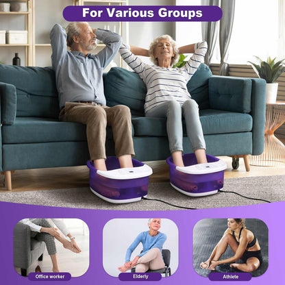 Foot Spa Bath Massager with Heat [2025 Upgraded], Vibration, Temperature Control, Jets, Bubbles and Epsom Salt, Foot Bath Soak Tub with 22 Massage Rollers, Feet Soaking Tub for Relaxation, Purple