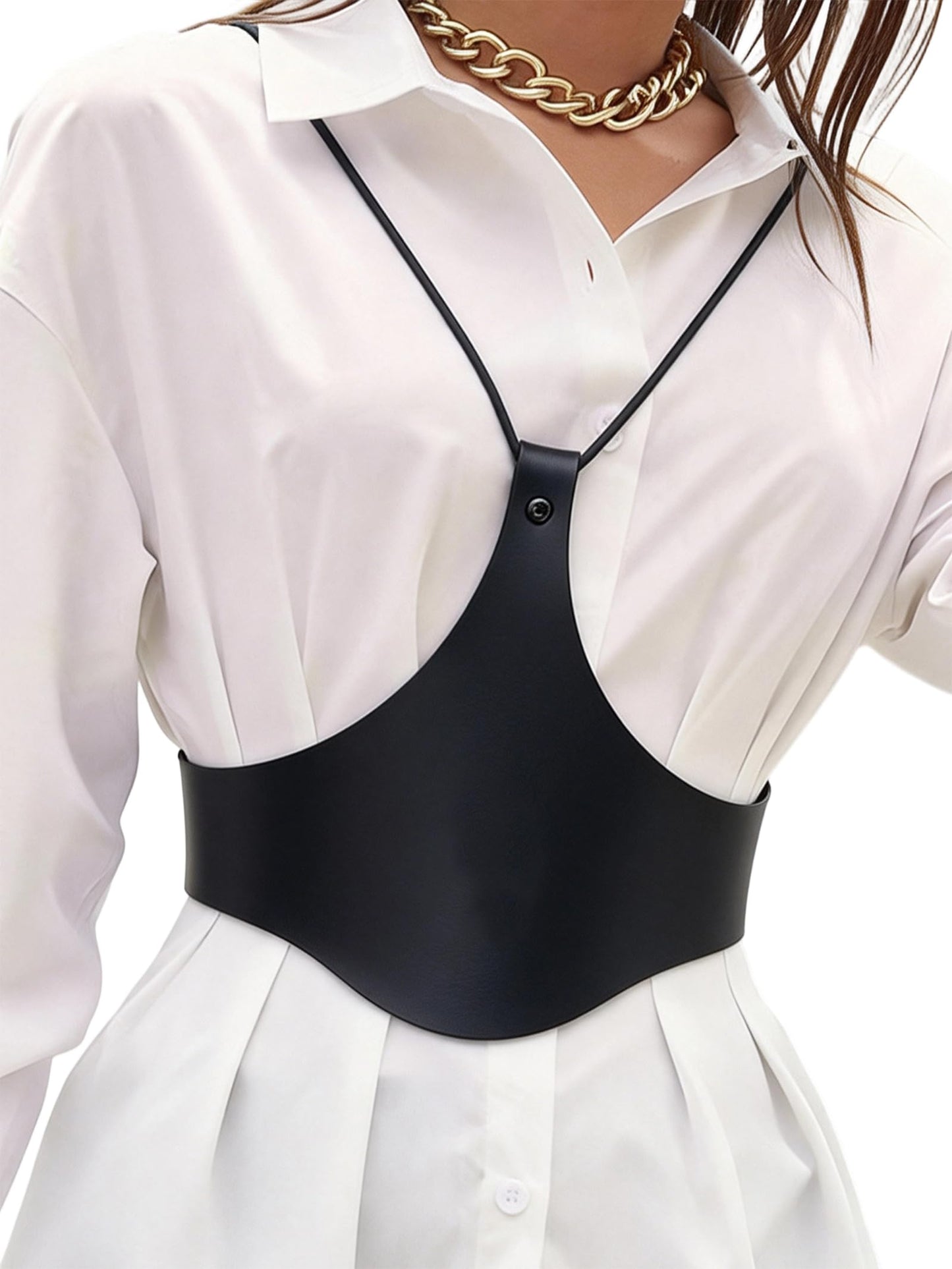 Women Faux Leather Chest Harness, Adjustable Bust Harness Top with Alloy Hardware, Gothic Punk Fashion Body Accessory for Festival, Rave, Party, Stage Outfit(Bust 29.9-31.5in) Black