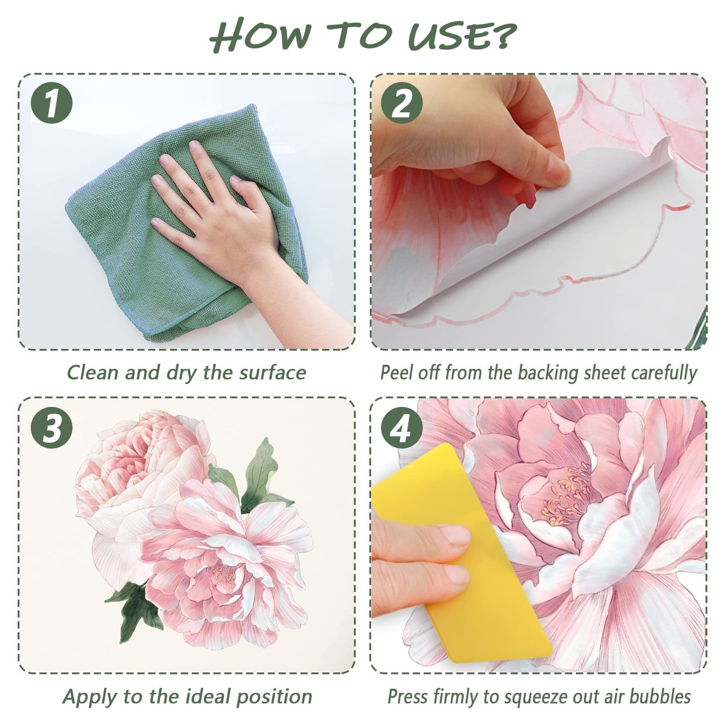 Pink Peony Wall Stickers for Nursery Wall Decor Flowers Wall Decals Peel and Stick Kids Floral Decals for Girls Bedroom Living Room Nursery Wall Decor