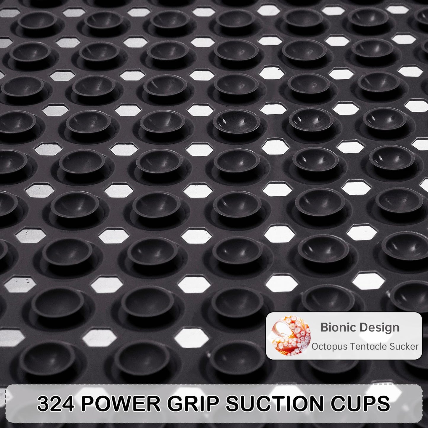 Linoows Non-Slip Bathtub and Shower Mats, Power Grip Bath Mat 35 x 16.3 Inch with Suction Cups and Drain Holes for Tub Bathroom Floor Safety, Machine Washable Soft Bathmat, Black