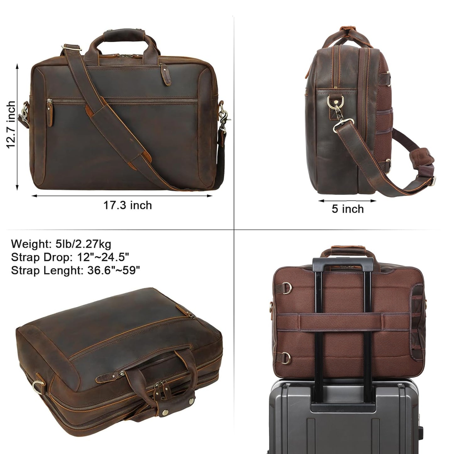 TIDING Leather Convertible Briefcase Backpack for Men, Large 15.6 Inch Laptop Messenger Bag Work Business Travel Crossbody Shoulder Bag