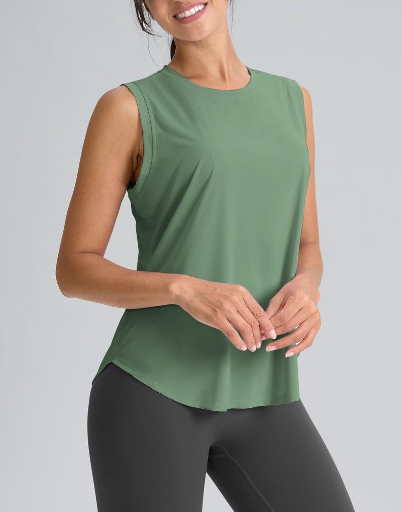 SANTINY Women's Sleeveless Workout Tops Breathable Lightweight Active Tennis Yoga Shirts Athletic Running Tank Tops for Women (Grey Sage_S)