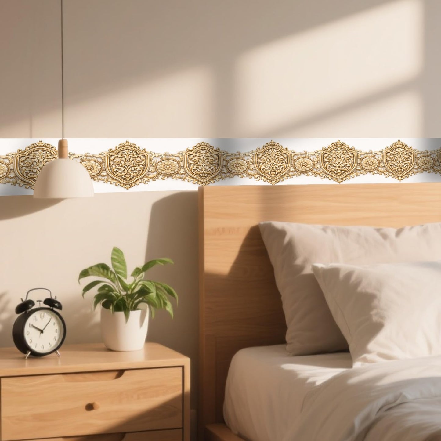 Nuxovilar Wallpaper Border Peel and Stick 3.94x16.4Ft PVC Removable Self-Adhesive Bathroom Kitchen Living Room (Gold Ornate Floral Relief Pattern)