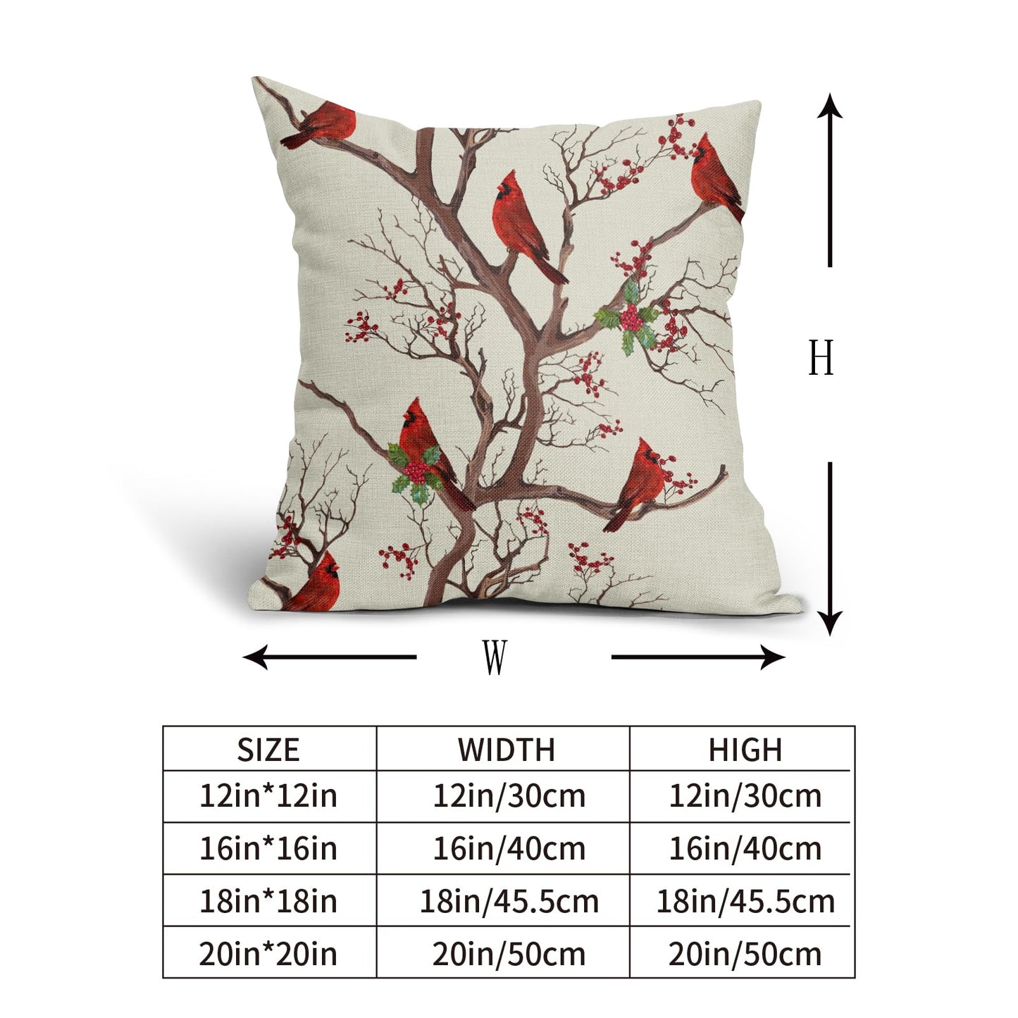 Aytipun Red Winter Bird Pillow Covers 18x18 Set of 2 Rustic Christmas Bird Branches Leaf Print Decorative Outdoor Pillowcases Rustic Farmhouse Throw Cushion Case Decor for Couch Sofa Bed