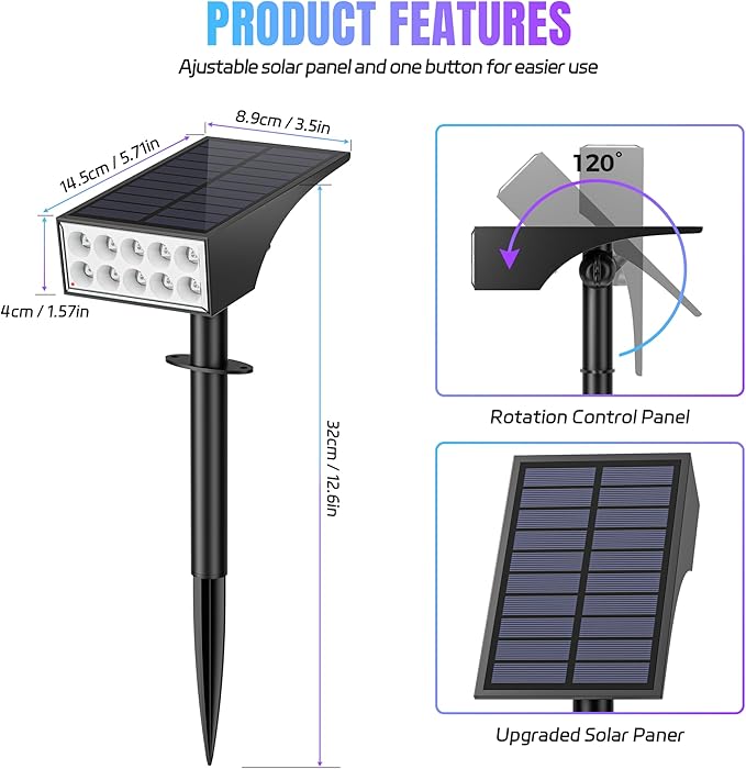 Solar Spot Lights Outdoor Color Changing, [7 Mode/6 Pack] Christmas Landscape Spotlights, Solar Lights Outdoor Waterproof,Led Powered Flood Light for Halloween Pathway Yard Garden Tree Walkway