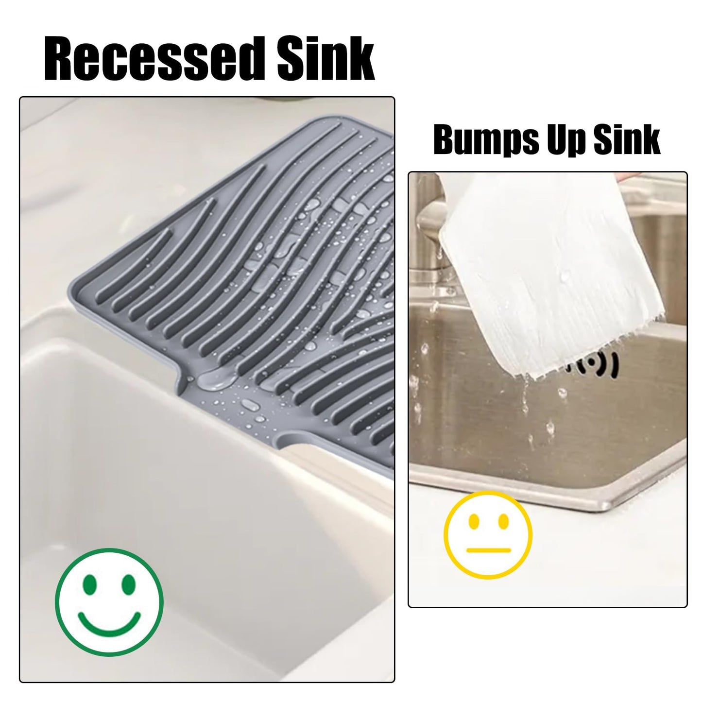 TIKNIK Silicone Dish Drying Mat for Kitchen Counter - Heat Resistant & Non-Slip Dish Drain Pad with Built-In Drain, Dishwasher Safe, Quick-Dry, Hangable & Roll-Up for Storage, Grey-1pcs, 16" x 12"