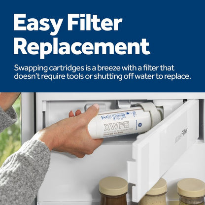 GE XWFE Refrigerator Water Filter | Reduces Lead & 50+ Impurities | Replace Every 6 Months | Pack of 4