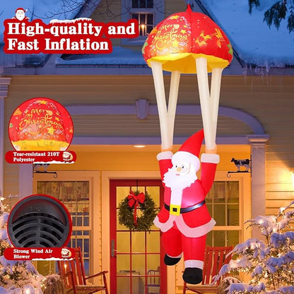 GOOSH 8.2 FT Hanging Christmas Santa Inflatables Decorations, Outdoor Parachute Santa Claus Blow Up Yard with Built-in LEDs for Outdoor Christmas Party Yard Garden Lawn Decor