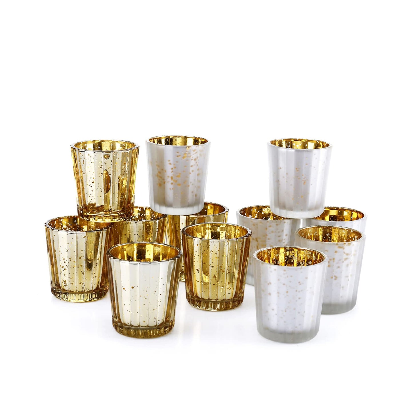 12 Pcs Pack Silver Speckled Mercury Glass Votive Candle Holders Bulk for Wedding Table Centerpiece, Christmas Halloween Party Home Decoration