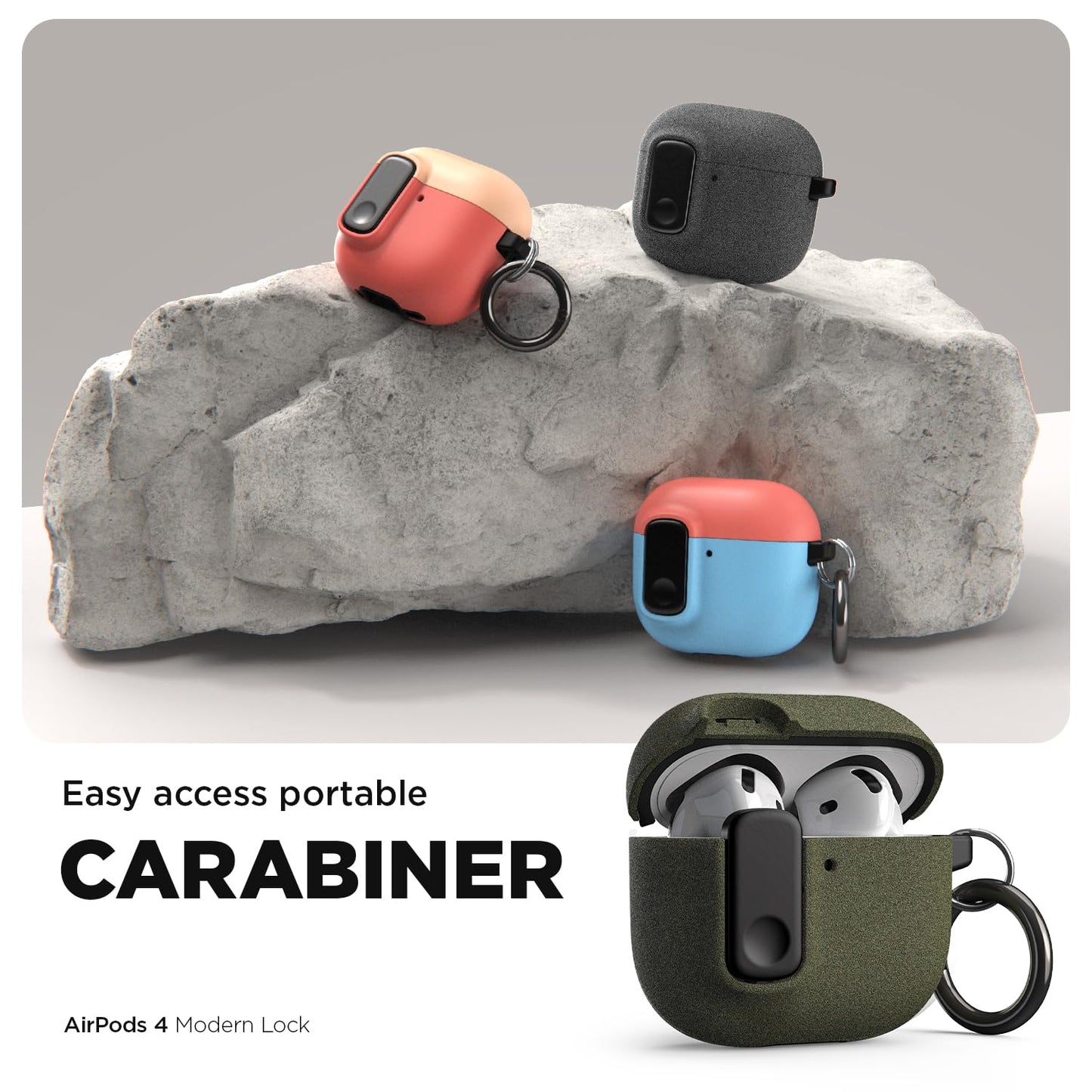 VRS DESIGN Modern Lock Case for Apple Airpods 4th Generation (2024), Rugged Protection with Secure Lock for Airpods 4 Case (Sandstone) [US Patent Registered]