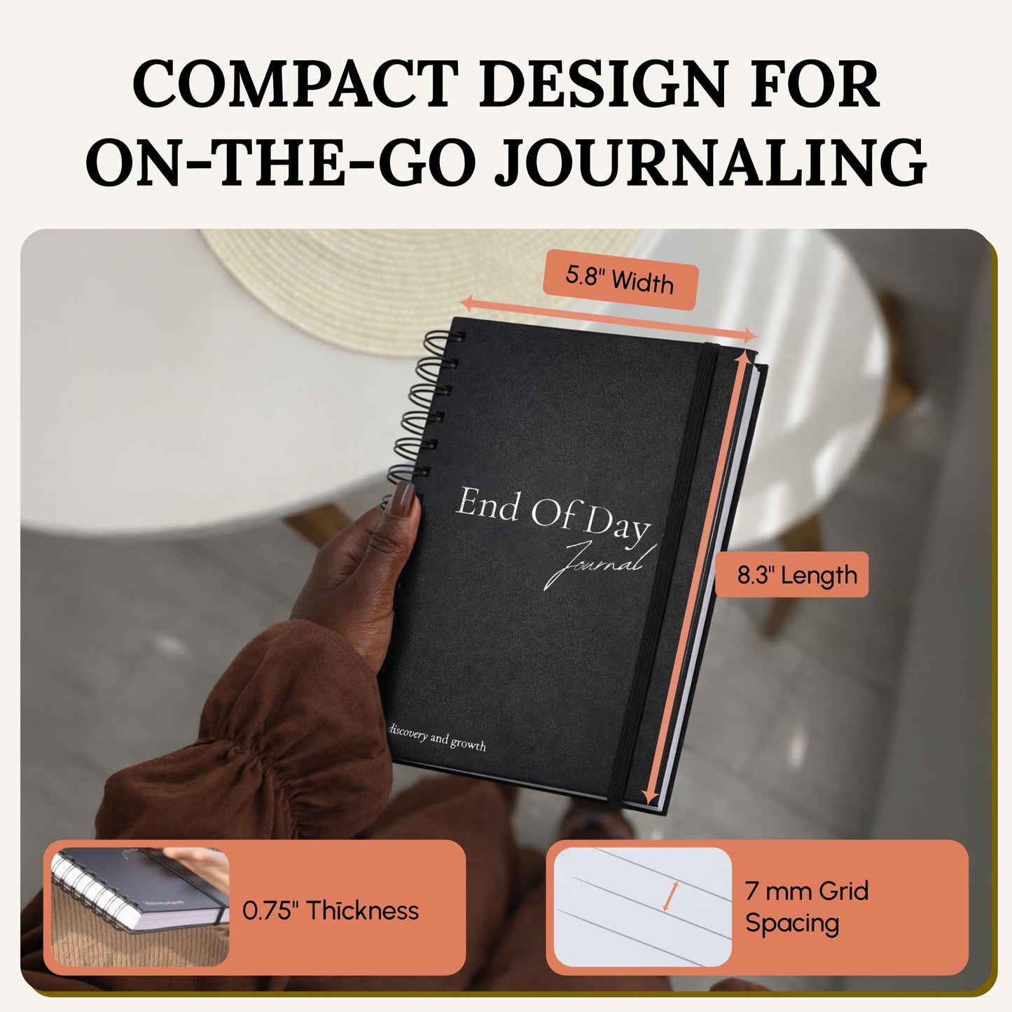 Tayri End of Day Journal – Day by Day 5 Minute Daily Gratitude & Self Reflection Journal 2026 for Women & Men, Guided Mindfulness, Happiness & Self Care, Undated Spiral with Vegan Leather Cover