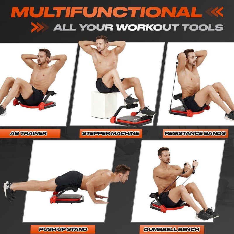 Yes4All Ab Crunch Machine For Total Body & Core Abdominal, Situp Lockable With Ergonomic Foam Handle & 2 Resistance Bands