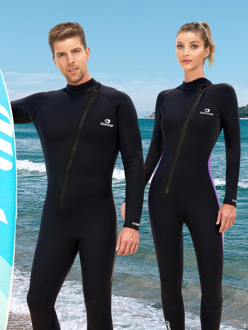 Owntop 5mm Wetsuit for Men - Long Sleeve Full Diving Suits Stretch One Piece Dive Skin UPF50+ Thermal Neoprene Swimwear Ideal for Scuba Surfing Snorkeling, Gray XL