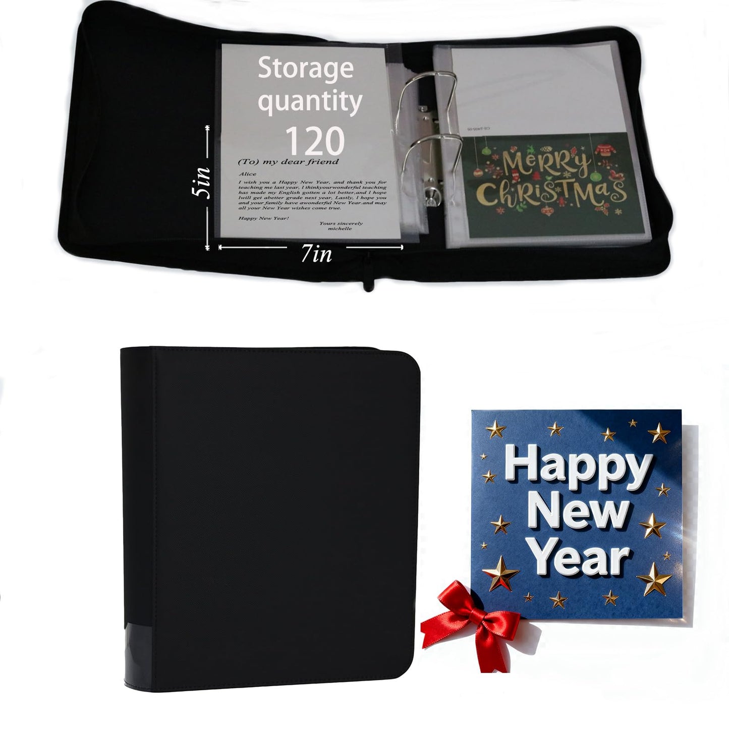 Magiarcana greeting card binder organizer Storage boxes and Display;christmas card photo album,Birthday card holder organizer, fit wedding card,Index card,Postcards invitation (black)