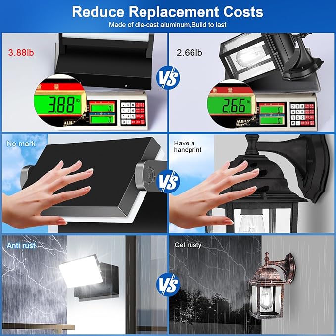 ledmo LED Flood Lights Outdoor - 360 Adjustable Head 60W Wall Pack Switch Control Modern Exterior Lighting Fixtures Commercial Security 5000K Wall Mount for Shop,Barn,Garage Yard 4 Pack,Black