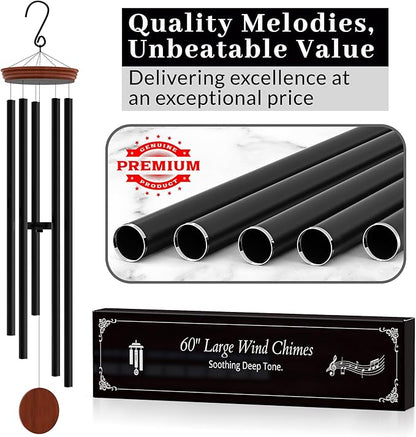 Extra Large Outdoor Wind Chimes 60" (Deep Tone, Weather Resistant)