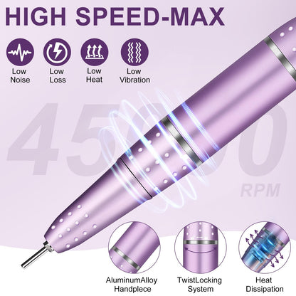 Electric Nail Drill Professional 45000RPM, Portable Smart Touch Display Electric Nail File, 4000mAh Rechargeable Nail Drill Kit for Remover Acrylic & Gel Nails Manicure for Salon Home