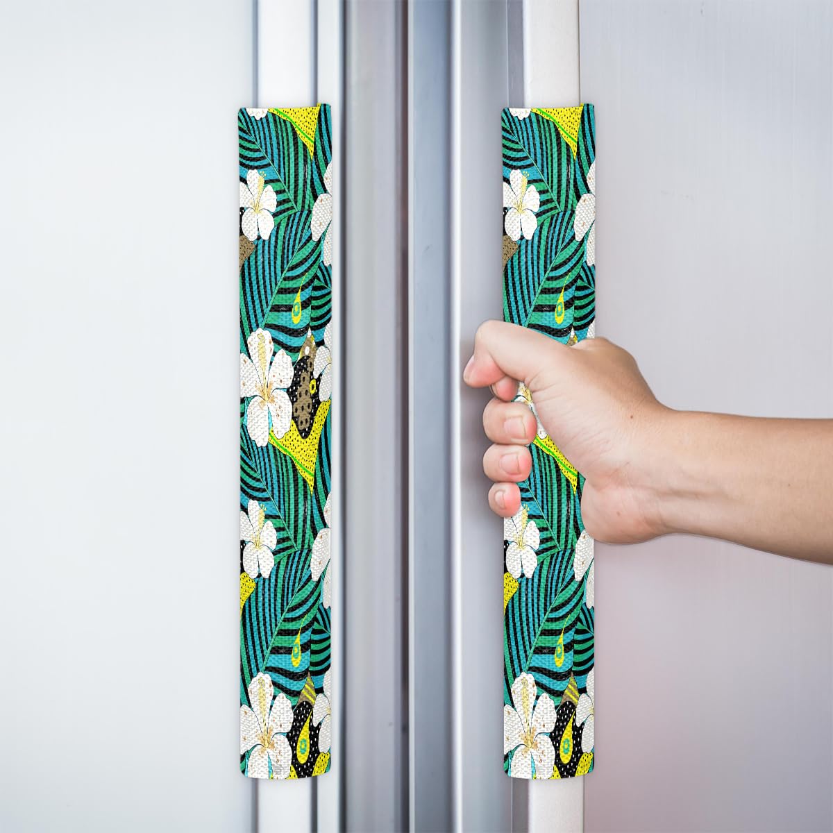 Pardick Refrigerator Door Handle Covers Set of 2, Tropical Flowerss Fridge Handle Cover Washable Fridge Dishwasher Oven Door Decor Protector Handle Cover, Keep Your Kitchen Appliance Clean