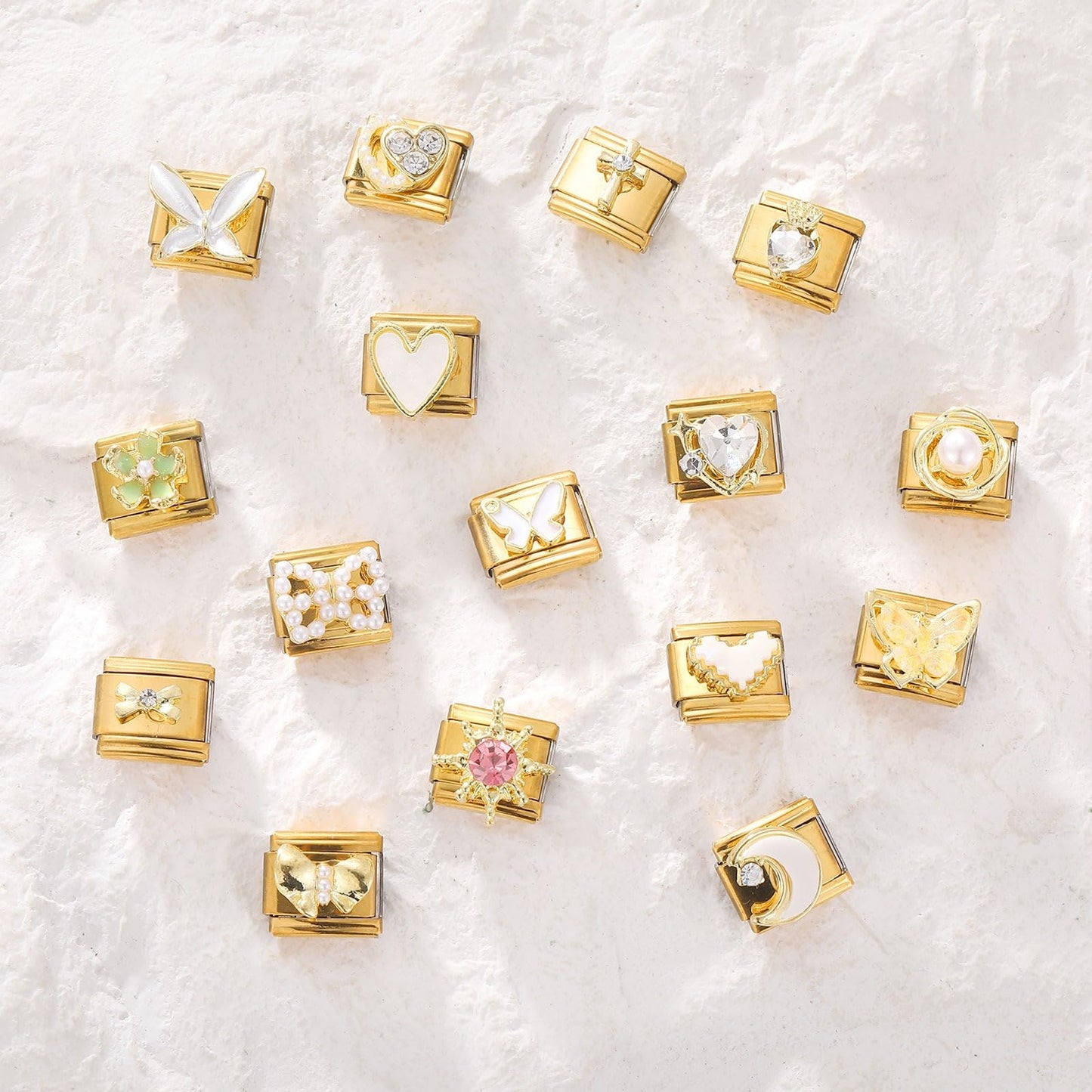 ITingstere Italian Charms Bracelet Sets with 1Pcs Gold Brascelet,20Pcs Charms and Opening Tools,9mm Italian Modular Charm Bracelet Link Handmade