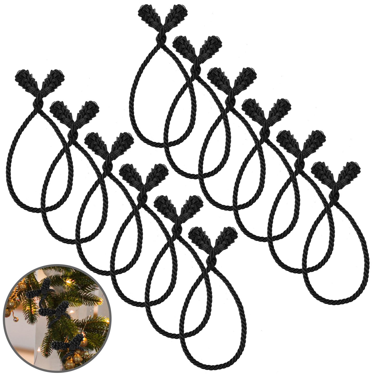Shappy 12 Pieces Christmas in July Garland Ties for Banister Christmas Decorative Reusable Flexible Twist Ties for Garland Staircase Summer Home Decoration Holiday Craft Wrapping (Black)