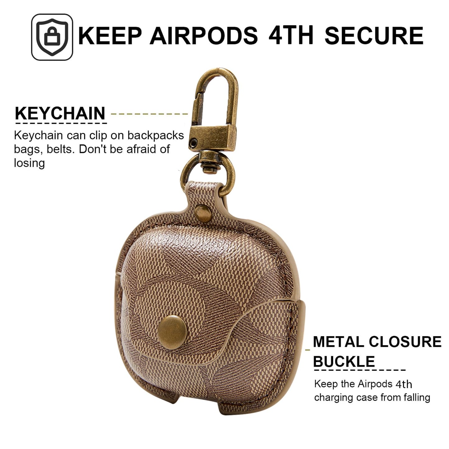 for AirPods 4 Case Cover 2024, Leather Full-Body Protective Case for AirPods 4th Generation Wireless Charging Case for Women Men with Keychain-Brown