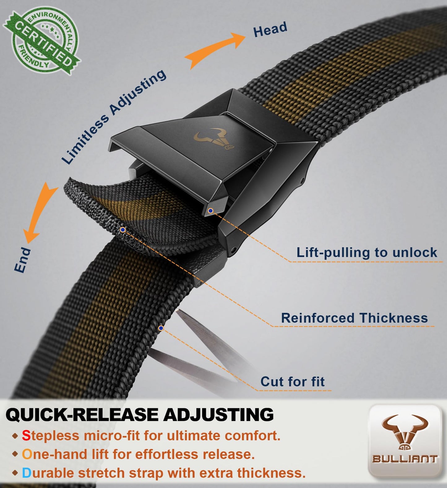 BULLIANT Men Belt-Tactical Work Rigger Web Western Belt Stretch Fit 1 1/2" For CowBoy Jean Outddor-Cut For Size(Black/Wood Thrush,28"-34" Waist Adjustable)