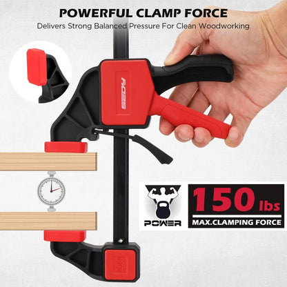 3-Piece 6 Inch Bar Clamps for Woodworking with Clamp Connector, 6" Quick-Release Wood Clamps with 150 LBS Load Limit, Trigger Clamp Set, One-Handed Clamps/Spreader Ideal for Woodworking DIY Projects