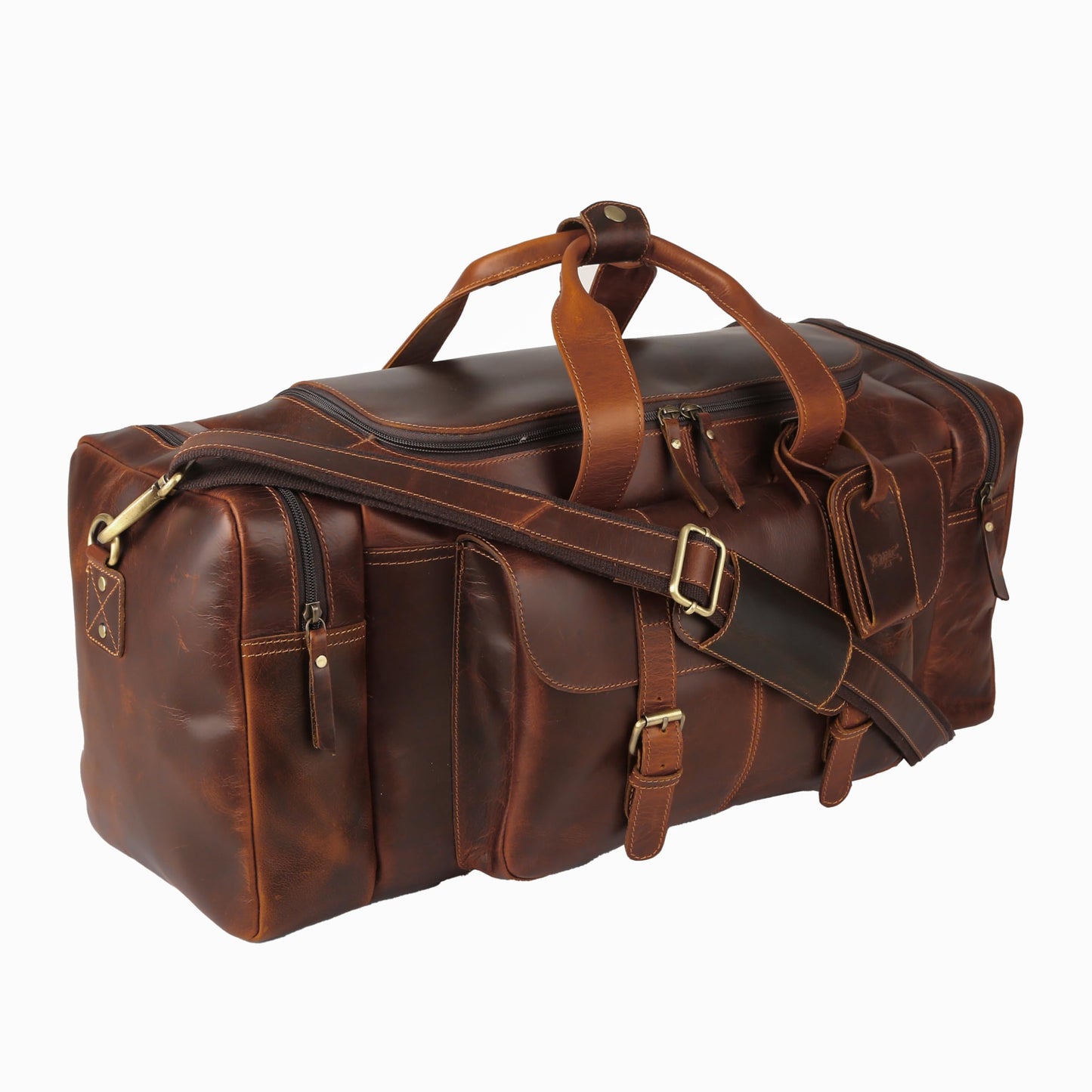 Leather duffel bag 24 Inch U Zip holdall Travel sports Duffle Weekend gym Sports
